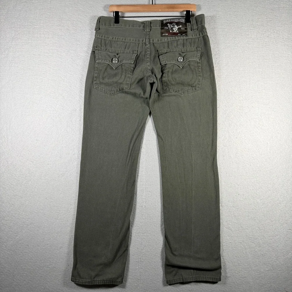 True Religion Billy Super T Mens 34x31 Olive Green Straight Leg Pants USA Made
